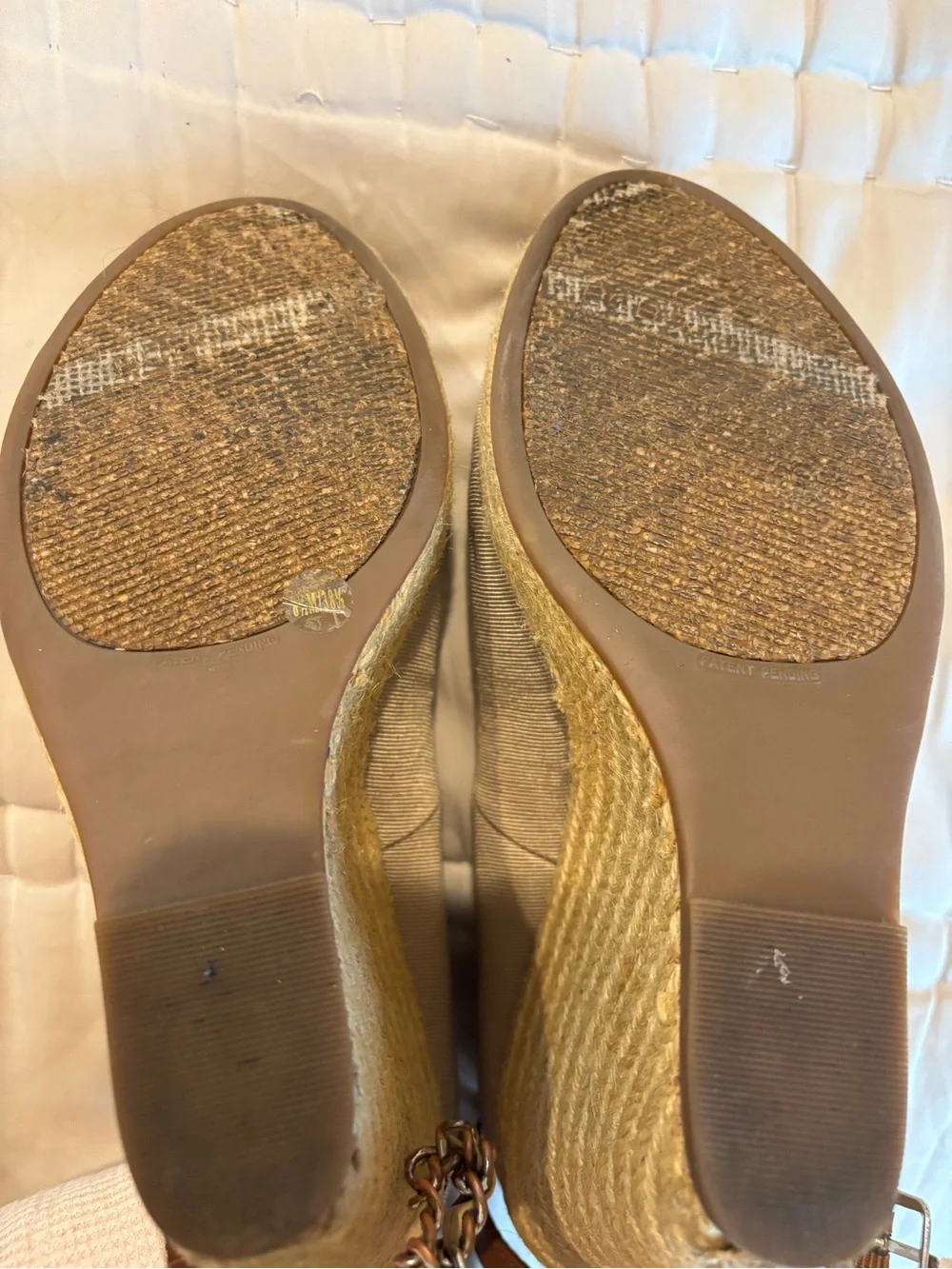 BCBGeneration Neutral Taupe Espadrille Wedges with Brown Ankle Strap